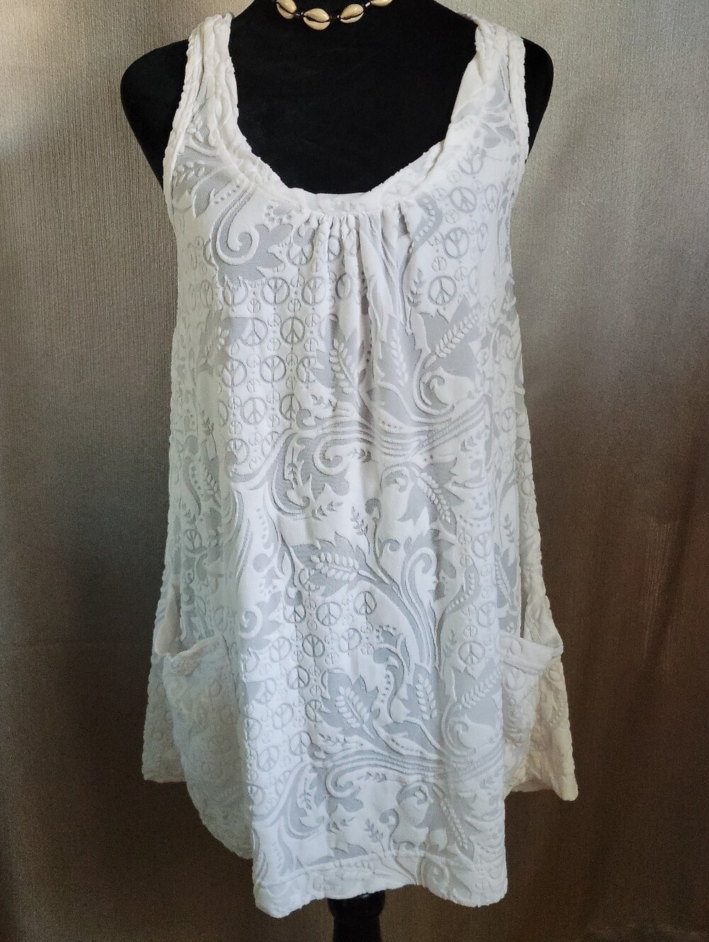 White Lace Overlay Sleeveless Tunic Dress